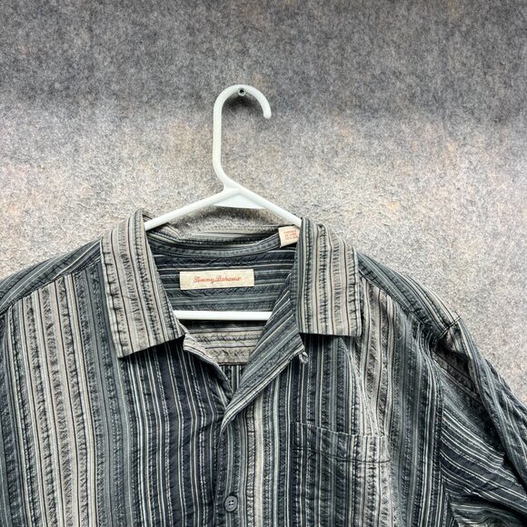 Tommy Bahama Shirt Mens Large Green Stripes Button Down Silk Seersucker Vintage - Picture 6 of 9